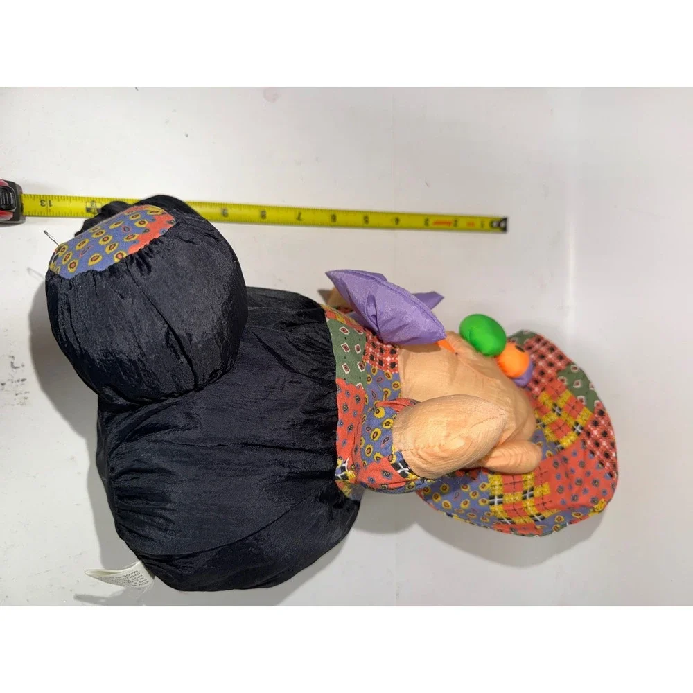 Vintage Patchwork Clown Plush Doll Colorful Bow Tie Orange Yarn Hair 12 Inch